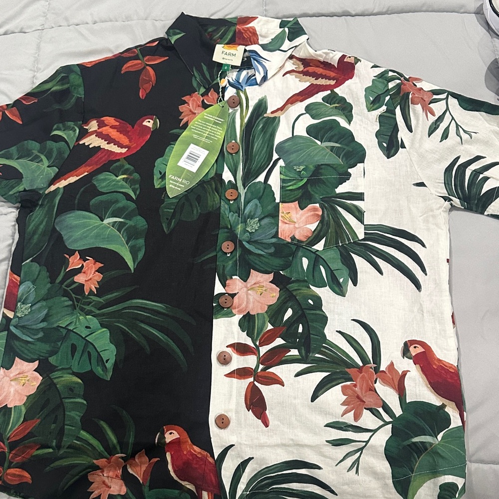 FARM Rio Men's Parrot Print Shirt - Black, White, Green, Red